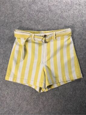 Striped Yellow and White High-Waist Women’s Shorts with Belt